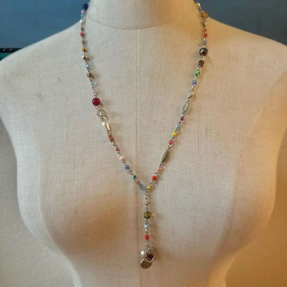 Colorful long beaded love charm necklace